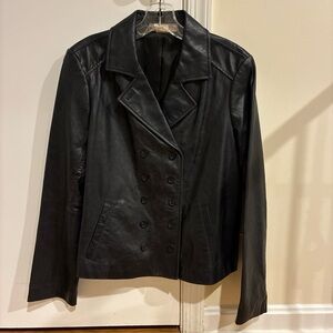 Michael Kors MK double breasted black leather jacket, size 12
